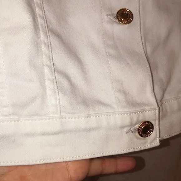 MK L White with Gold Tone Buttons Crop Denim Jacket - Picture 10 of 12